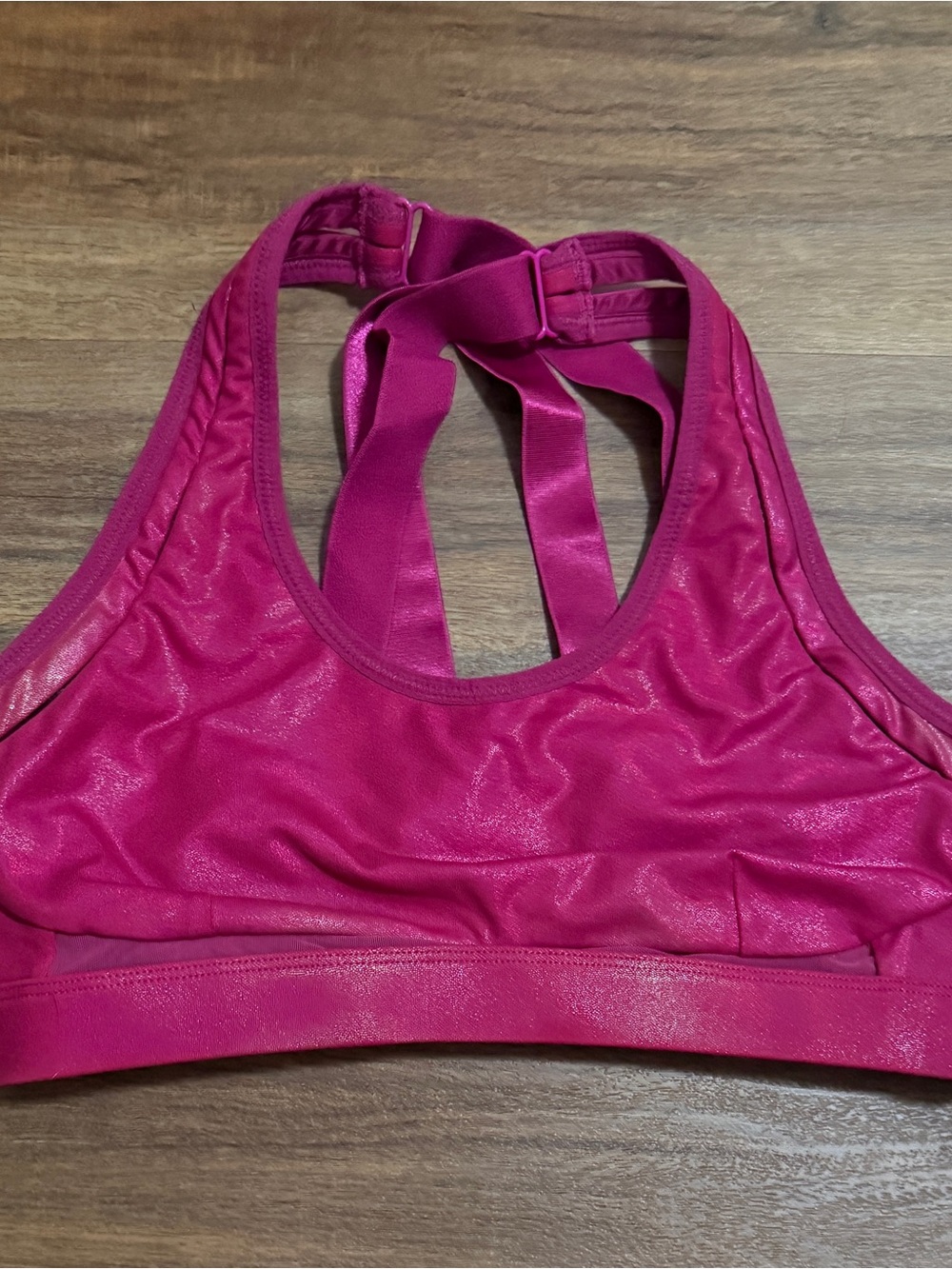 Fabletics Shiny Pink Racerback Adjustable Sports Bra